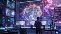 Researcher and AI Visualizing Complex Data in High-Tech Workspace AIG60
