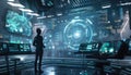 Researcher and AI Visualizing Complex Data in High-Tech Workspace AIG60