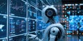 Researcher and AI Visualizing Complex Data in High-Tech Workspace AIG60