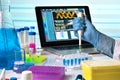 researcher hands working with pipette and tubes in the laboratory table Royalty Free Stock Photo