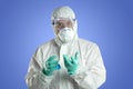 Researcher with protective hazmat suit