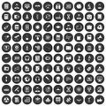 100 researcher science icons set black circle Royalty Free Stock Photo