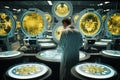 researcher at secret laboratory, futuristic scene. sci fi, dystopian future