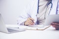 researchers Health care working in life science laboratory. Young female research scientist preparing and analyzing microscope Royalty Free Stock Photo