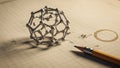 Resembling a buckyball molecule C60 fullerene made of metallic rods Royalty Free Stock Photo