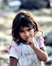 RESEN, MACEDONIA - JULY 23 ,2020: Portrait of an unidentified young roma girl at a garbage dump in Resen, Prespa, Macedonia