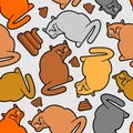 Resentful cat pooped pattern seamless. Pet is offended and shit background. bad home animal texture