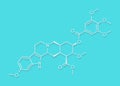 Reserpine alkaloid molecule. Isolated from Rauwolfia serpentina Indian snakeroot. Skeletal formula.