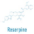 Reserpine alkaloid molecule. Isolated from Rauwolfia serpentina, Indian snakeroot. Skeletal formula.