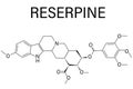 Reserpine alkaloid molecule. Isolated from Rauwolfia serpentina, Indian snakeroot. Skeletal formula.