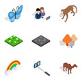 Reservation park icons set, isometric style