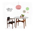 Vector interior design illustration. dining room kitchen furniture. chair table. home house decor decoration.