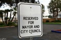 Reserved Parking Mayor and City Council sign Royalty Free Stock Photo