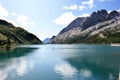 Reservoir Lago di Fedaia in the Italian Dolomites Royalty Free Stock Photo