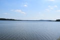 Reservoir lake, Lac du Mirgenbach near Cattenom in France with the wall