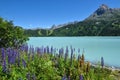 Reservoir lake with mountains epic landscape. Idyllic reservoir Kops lake at 1800 m in austrian Galtur, Vorarlberg Royalty Free Stock Photo