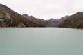 Reservoir Mattmark dam lake and mountain panorama view near Saas-Fee, Pennine Alps, Switzerland