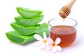 Resh aloe vera slice and honey. Cosmetic face mask product.