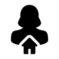 Residence icon vector with person profile avatar female user symbol in a flat color glyph pictogram Royalty Free Stock Photo