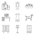 Residence icons set, outline style