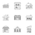 Residence icons set, outline style