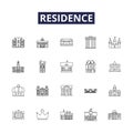 Residence line vector icons and signs. Abode, House, Dwelling, Villa, Dwellings, Mansion, Pad, Lodge outline vector