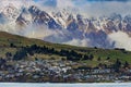 Residence and rural farm against high mountain in queenstown southland new zealand Royalty Free Stock Photo