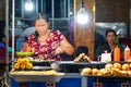 Resident selling street food in Phu Quoc island in Vietnam. Delicious seafood for tourist at market at night. 16 May 2019, Phu