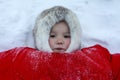 A resident of the tundra, indigenous residents of the Far North, tundra, open area, Girl lying on the snow, children in national