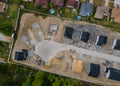 A residential aerial view of new housing development being built of a new home under construction