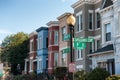 Residential architecture of Washington DC. Colorful townhouses