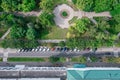 Residential area with boulevard and parking lot with cars. aerial top view Royalty Free Stock Photo