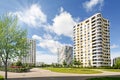 Residential area in the city, modern sustainable high-rise apartment buildings in a green environment Royalty Free Stock Photo