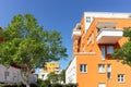 Residential area with ecological and sustainable green residential buildings, low-energy houses with apartments and green