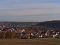 Residential area in Hessigheim, Germany with mainly single- and two-family houses and vineyards in front. Royalty Free Stock Photo