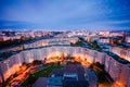 Residential area view at night. Blocks of flats and city lights