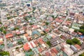 Residential areas and streets of Manila, Philippines, top view. Roofs of houses and roads