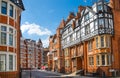 Residential aria of Kensington with row of periodic buildings. Luxury property in the centre of London. Kensington church street.