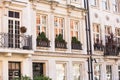 Residential aria of Mayfair with row of periodic buildings. Luxury property in the centre of London.