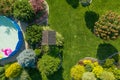 Residential Backyard Garden with Small Swimming Pool Aerial View Royalty Free Stock Photo