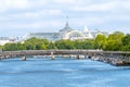 Residential Barges on the Banks of the Seine and Grand Palace Roofs Royalty Free Stock Photo