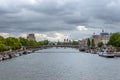 Residential Barges off the Banks of the Seine Royalty Free Stock Photo