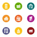 Residential buildind icons set, flat style Royalty Free Stock Photo