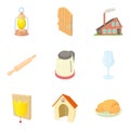 Residential building icons set, cartoon style