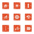 Residential building icons set, grunge style