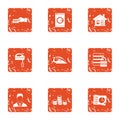 Residential building maintenance icons set, grunge style