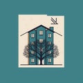 Residential building outline with tree logo, Life in harmony with nature