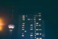 Residential building and tv tower in Berlin at night - Royalty Free Stock Photo