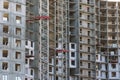 Residential building under construction, a view near the walls and windows floors Royalty Free Stock Photo