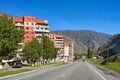 Residential buildings along the road in Tyrnyauz mountain city